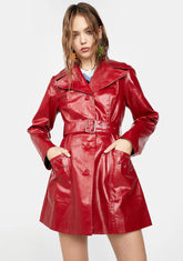 Rendezvous Vegan Leather Trench Coat - Red