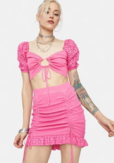 Sweet Be My Baby Puff Sleeve Eyelet Skirt Set