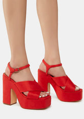Red Sunniva Faux Suede Platform Heels