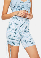 Blue Heat Wave Ruched Biker Shorts