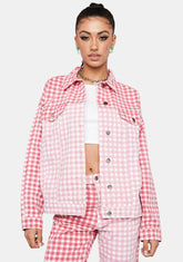Two-Tone Gingham Denim Jacket