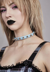 Blue Spiked Vegan Leather Choker