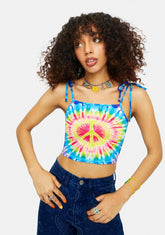 Acid Test Tie Dye Peace Sign Cami Crop Top