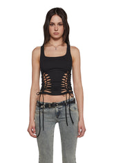 Sightseeing Slashed Tank Top - Black
