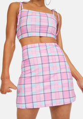 Pink Plaid Mini Skirt