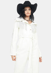 Ivory No Free Rides Fringe Jumpsuit