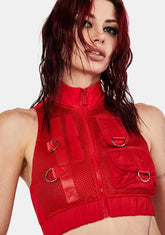 Red Tactical Zip-Up Vest Top