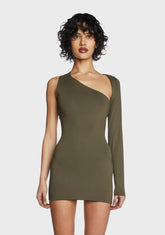 Olive One-Shoulder Cut-Out Mini Dress