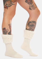 Elegant Ribbed Cuff Crew Socks