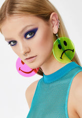 Neon Happy Sad Smiley Earrings
