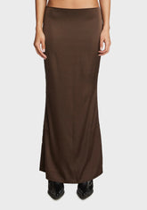 Satin Low Rise Back Slit Maxi Skirt