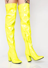 Cyber Yellow Thigh High Boots
