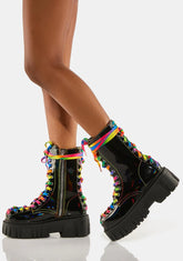 Laser Disco Rainbow Lace-Up Boots