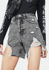 No New Friends Acid Wash Denim Shorts