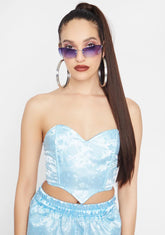Sky Satin Cropped Corset Top