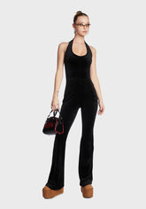Big Bling Velour Halter Jumpsuit