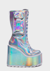 Silver Hologram Dune Desert Platform Boots