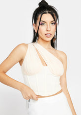 Cream News To Me One Shoulder Crop Top