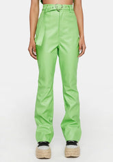 Neon Green Vegan Leather Trousers