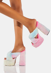 Rainbow Joey Fluffy Platform Heels