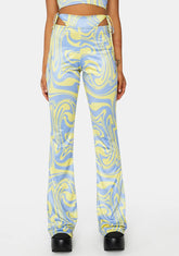 Swirl Printed Exposed Tie Thong Flares