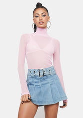 Lavender Mesh Turtleneck Top