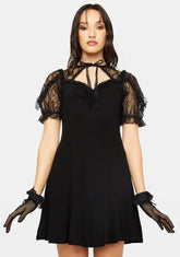 Sexy Lady Fake Two Pieces Lace Puff Sleeves Dress