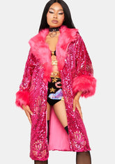 The Pink Starlet Sequin Faux Fur Jacket