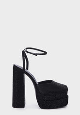 Wide Fit Black Sparkly Moonchild Platform Heels