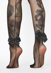 Backseam Bow Fishnet Tights