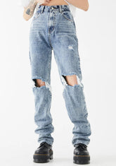 Mid Wash Long Straight Leg Jeans