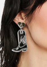 Silver The Dolly Cowboy Boot Earrings