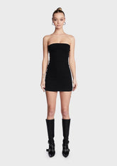 Black Denim Lace-Up Strapless Dress