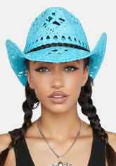Aqua Country Side Straw Cowboy Hat