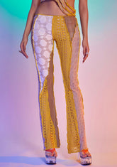 Paneled Low Rise Knit Mix Bootcut Trousers