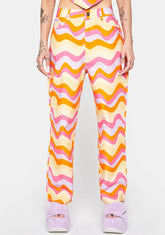 Wavy Print Cropped Straight Leg Trousers