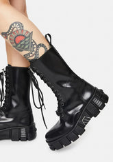 High Rise Leather Combat Boots