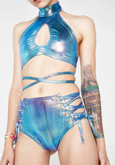 Ocean Blue Lace Me Up Shorts