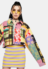 Patchwork Fleece Crop Jacket