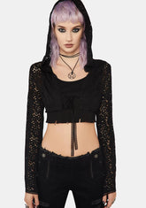 Black Gothic Hole Daily Short Hooded Jacket