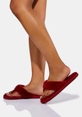 Persian Red Fluff Flip Sandals