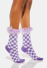 Purple Check Me Out Crew Socks