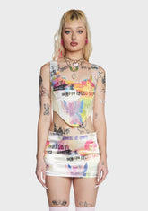 Renaissance Cherub Print Satin Corset Top