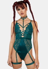 WW x Sammi Forest Green Satin & Lace Wired Harness Bodysuit