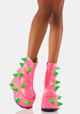 UV Neon Pink Slay-77 Spiked Platform Boots