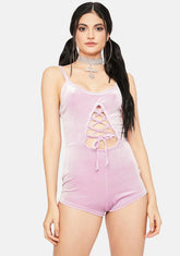 Mauve Changing Perspectives Velour Lace Up Romper