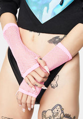 Sweet Neon Nebula Fishnet Gloves