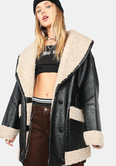 Vegan Leather Shearling Coat
