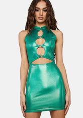 Green Cutout Sleeveless Mini Dress