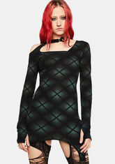 Dark Asymmetric Sexy Plaid Print Dress